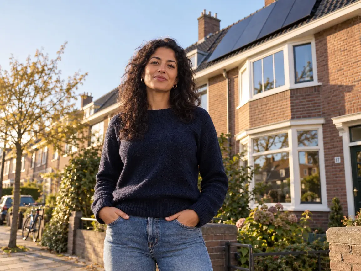 Familie Ter Horst voor het jaren-30-rijtjeshuis met zonnepanelen op het dak