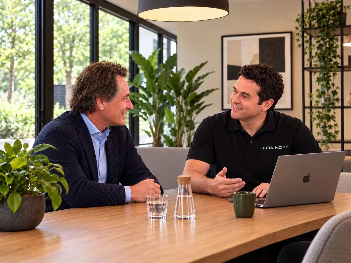 Adviseur van Durahome bespreekt met een klant welke thuisbatterij past