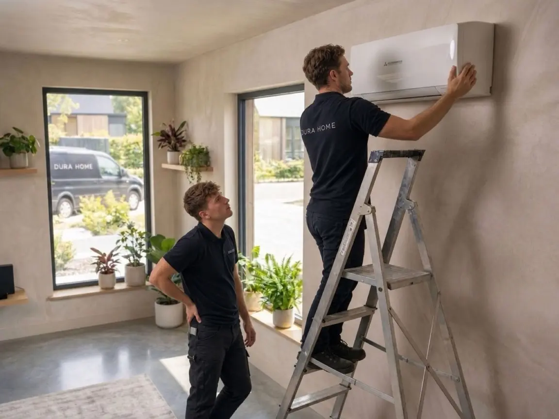 Airco-unit van Durahome aan de muur in een woonkamer
