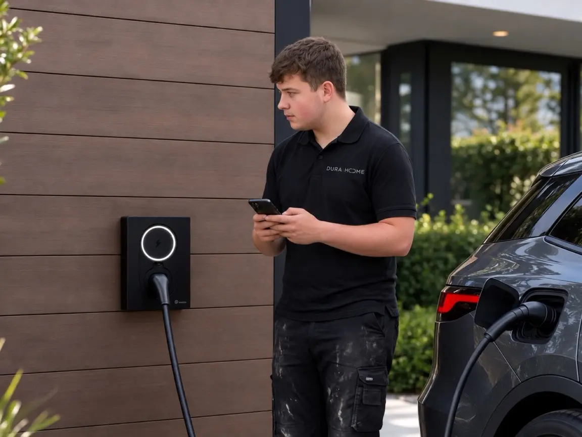 Laadpaal van Durahome aan de gevel van een woning