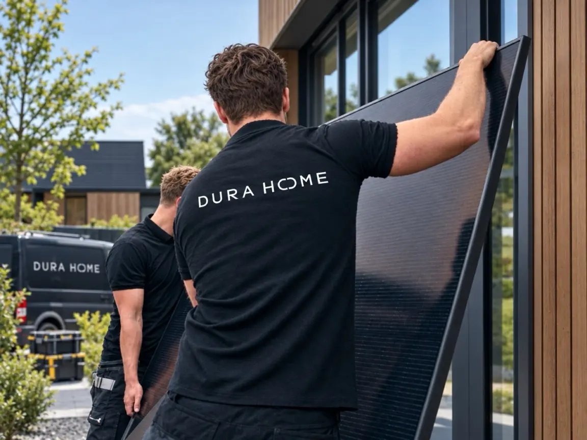 Installateur van Durahome met een zonnepaneel